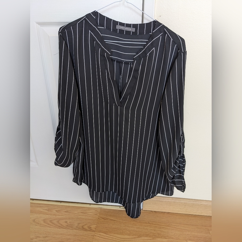Black and White Striped Women's Blouse